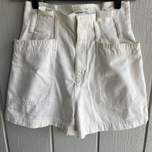 AGOLDE Celia High Waist Paperbag Cotton Cargo Shorts in Paste White Size 25